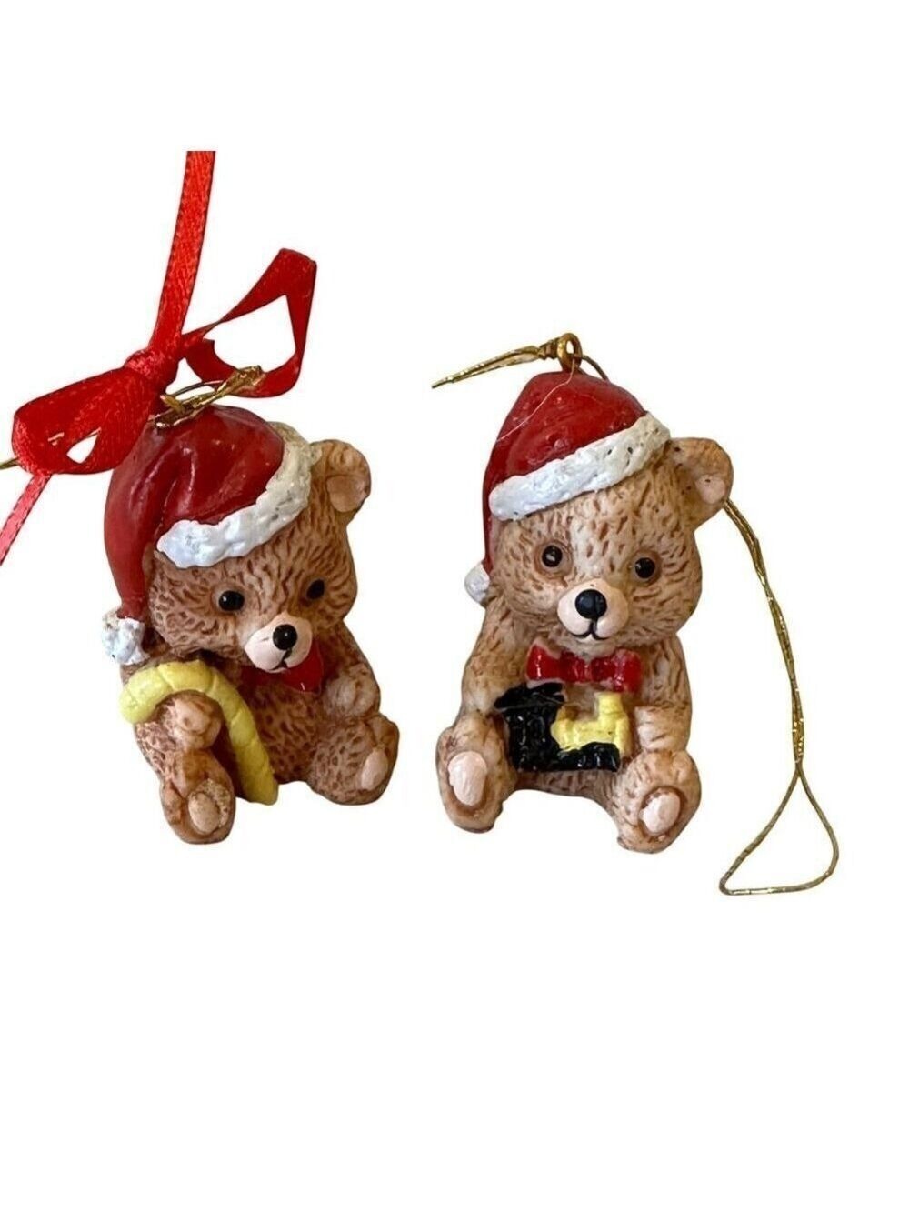 Vintage Miniature Santa Bear Ornament Set Christmas Decor Taiwan Hat Candy Gift